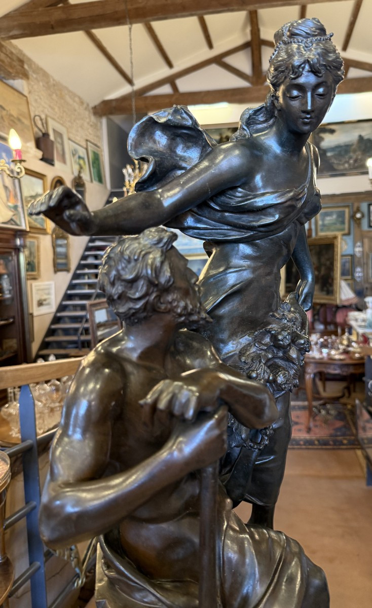 Importante Sculpture Bronze La Fortune Récompense Le Travail Par Adrien Gaudez 75 Cm XIXème-photo-6