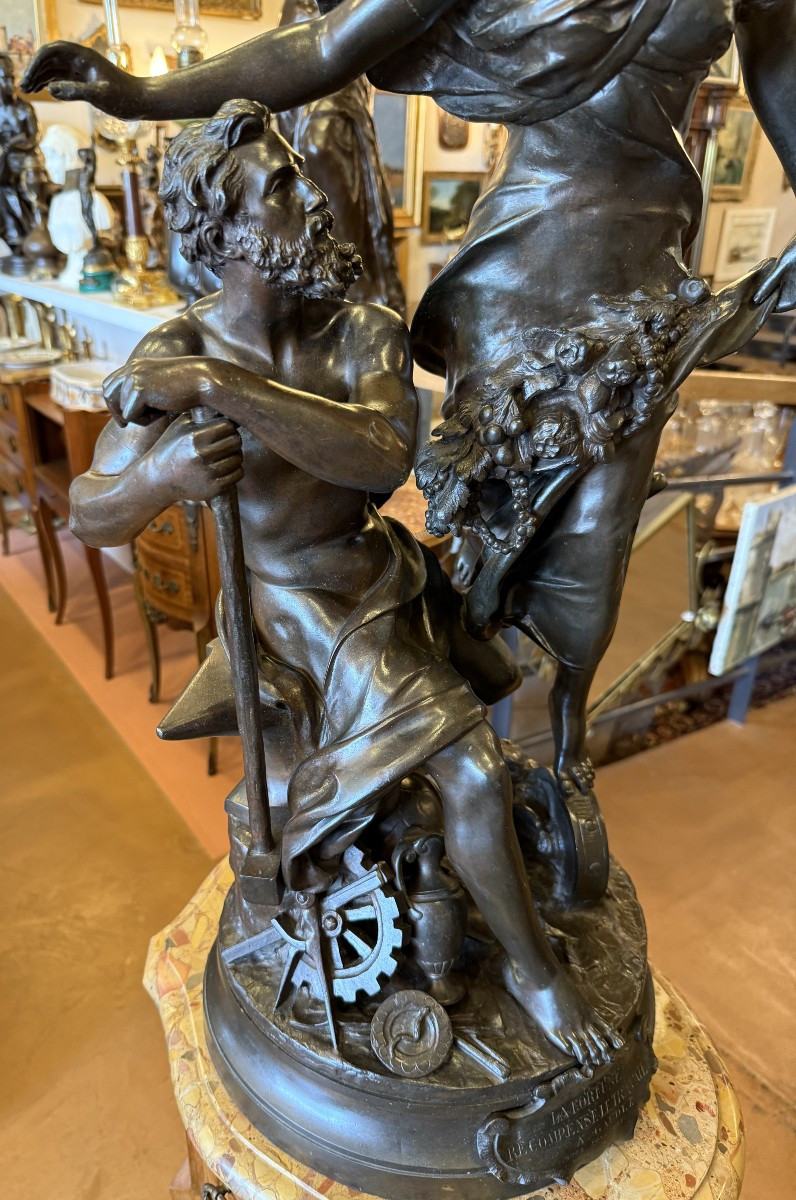 Importante Sculpture Bronze La Fortune Récompense Le Travail Par Adrien Gaudez 75 Cm XIXème-photo-7