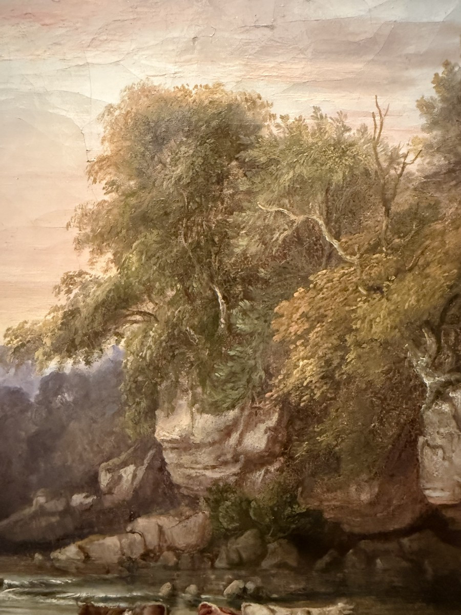 Tableau Vaches S'abreuvant à La Rivière Époque Restauration Vers 1830-photo-7