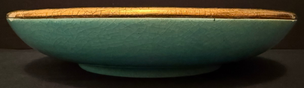 Large Hollow Dish With Chinese Blue Bird Decoration In Longwy Enamel By Mp Chevallier -photo-6