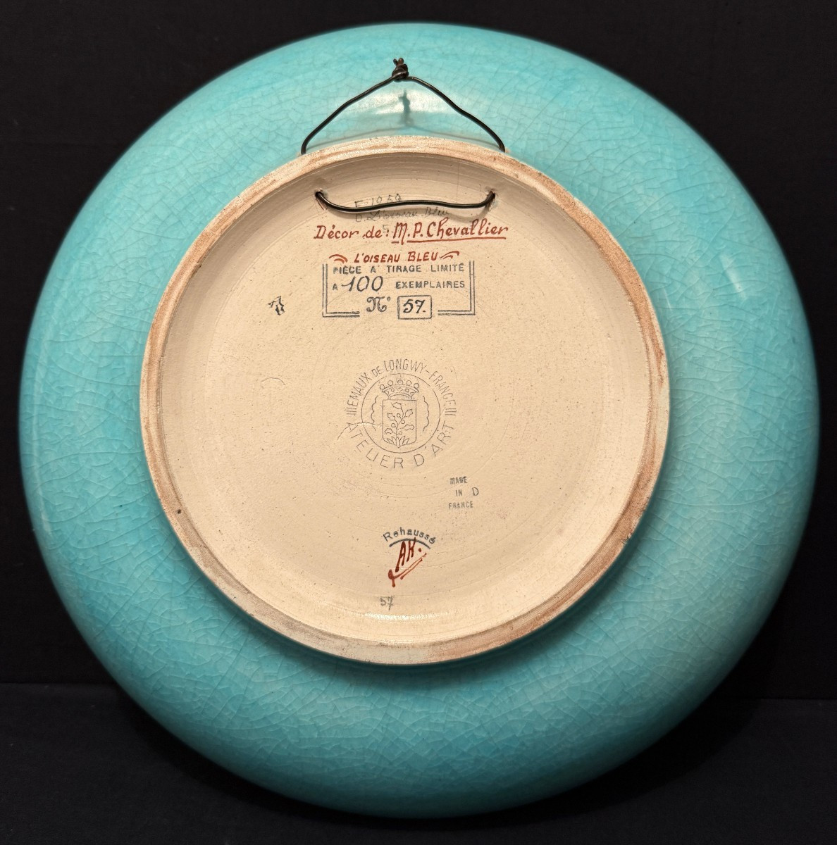 Large Hollow Dish With Chinese Blue Bird Decoration In Longwy Enamel By Mp Chevallier -photo-7