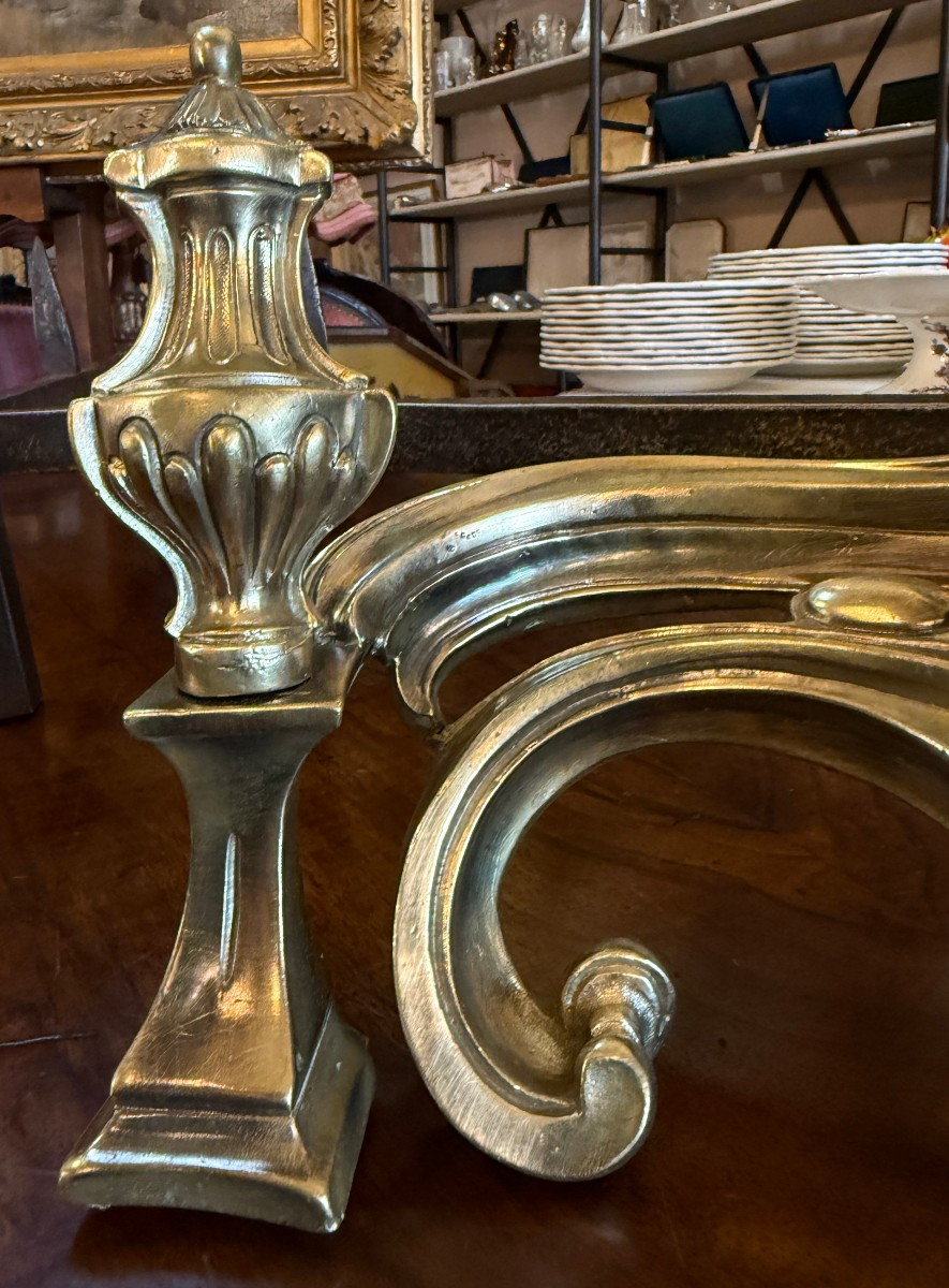 Importante paire de chenets en bronze  style Louis XV aux chérubins époque Napoléon III -photo-1
