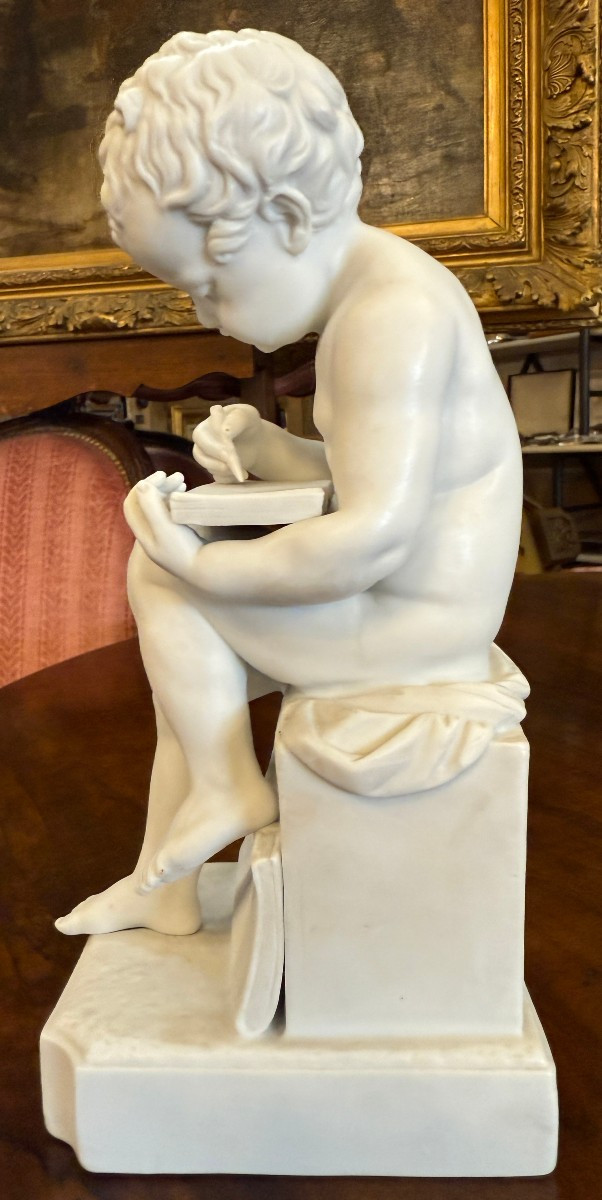 Porcelain Biscuit Sculpture Of A Young Child Writing After Antonio Canova, Late 19th Century-photo-4