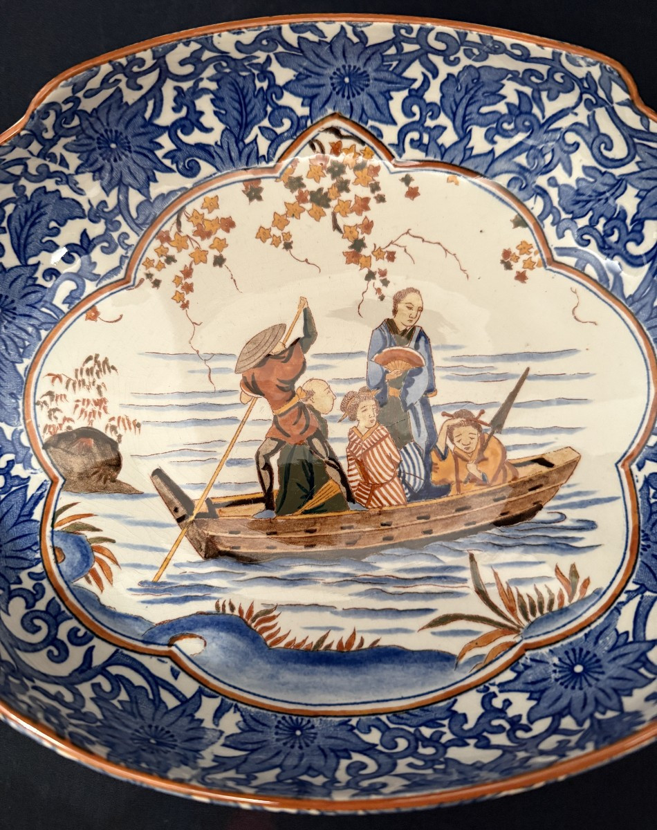 Coupe melonnière en faïence de Gien décor japonisant 1938-photo-1