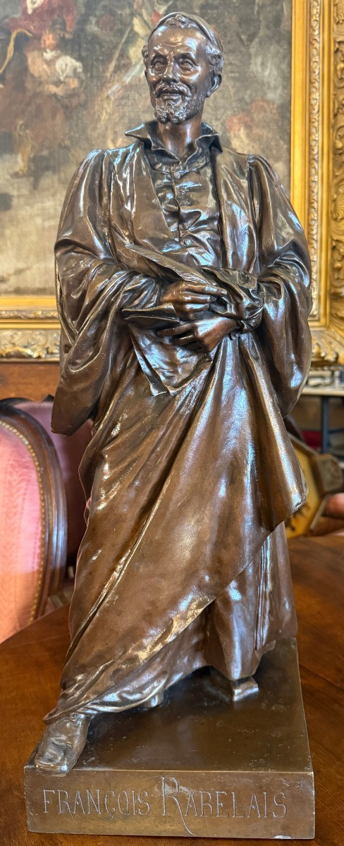 Important Bronze Sculpture Of Rabelais By Henry Dumaige émile Colin Founder 19th Century
