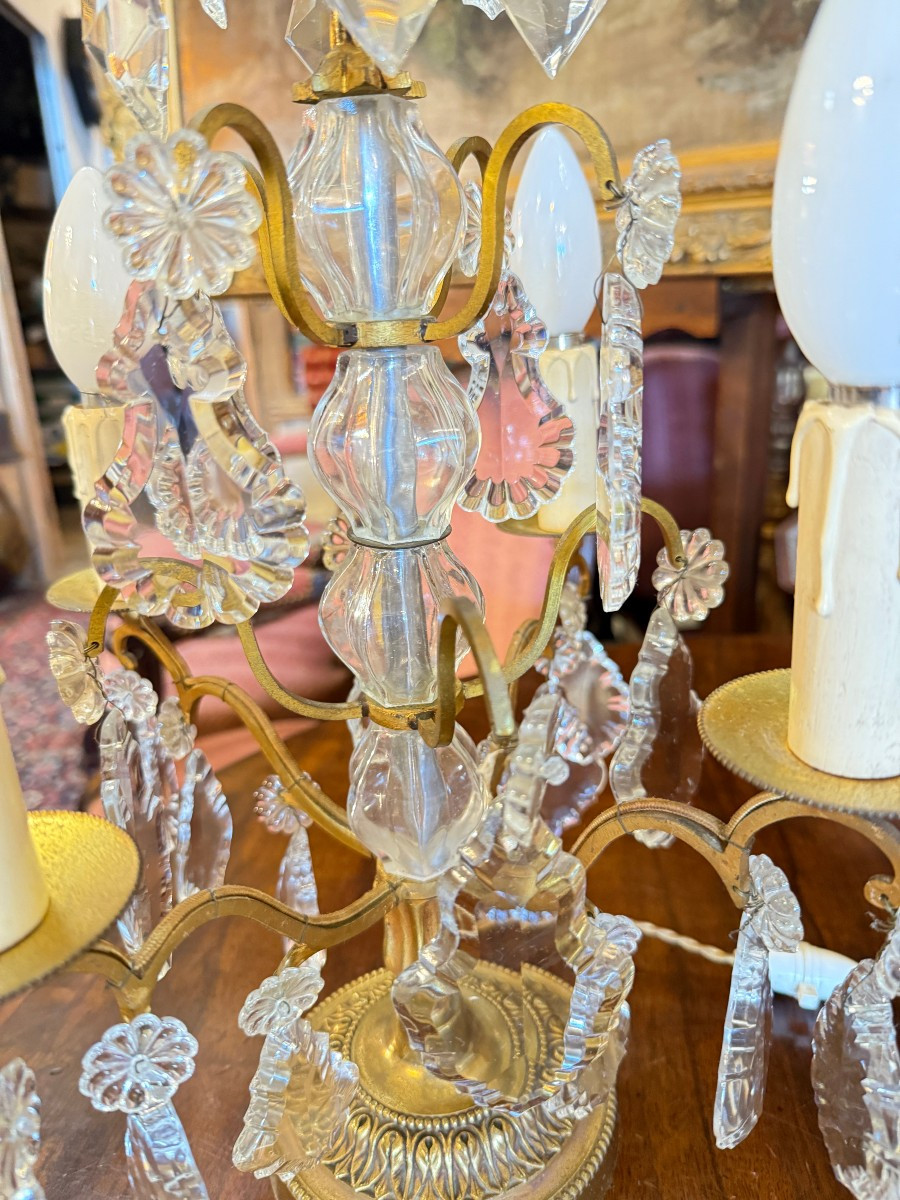 Pair Of Four-light Gilt Bronze Candelabra Decorated With Tassels, Mid-20th Century-photo-1
