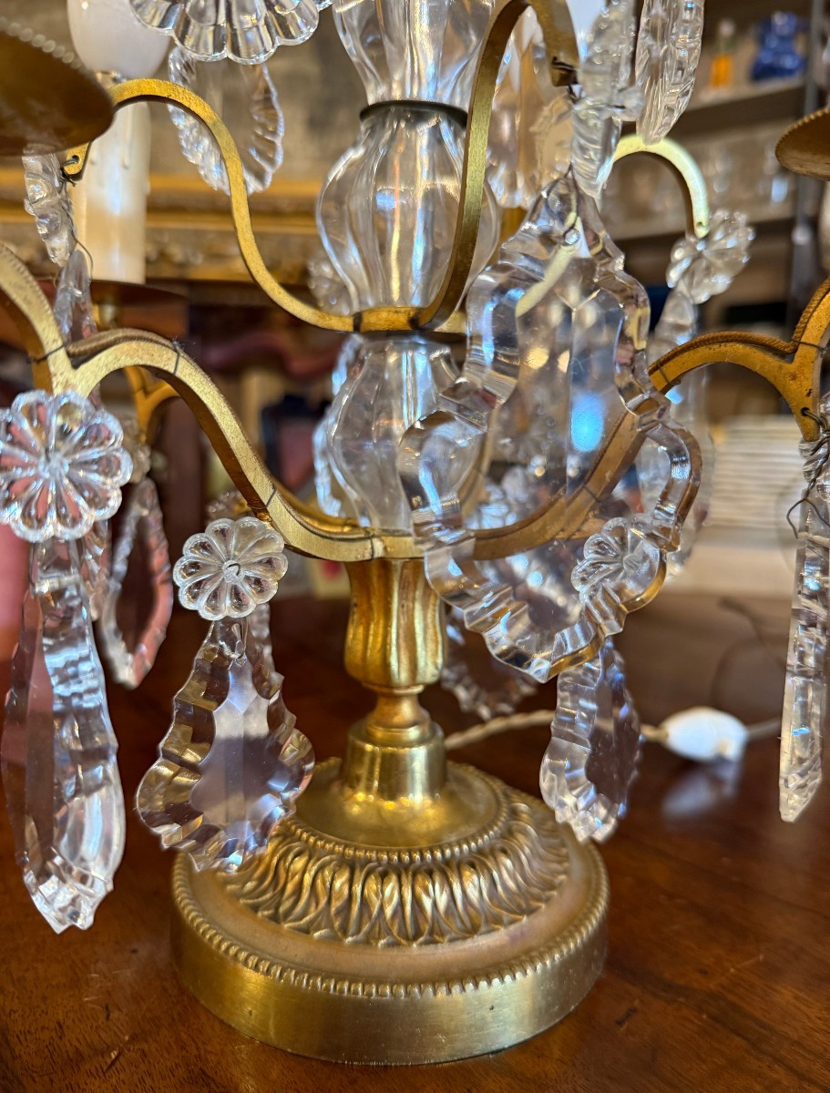 Pair Of Four-light Gilt Bronze Candelabra Decorated With Tassels, Mid-20th Century-photo-4