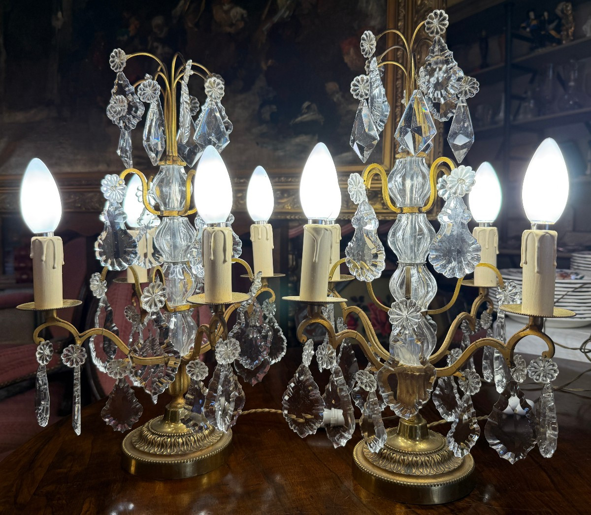 Pair Of Four-light Gilt Bronze Candelabra Decorated With Tassels, Mid-20th Century-photo-6