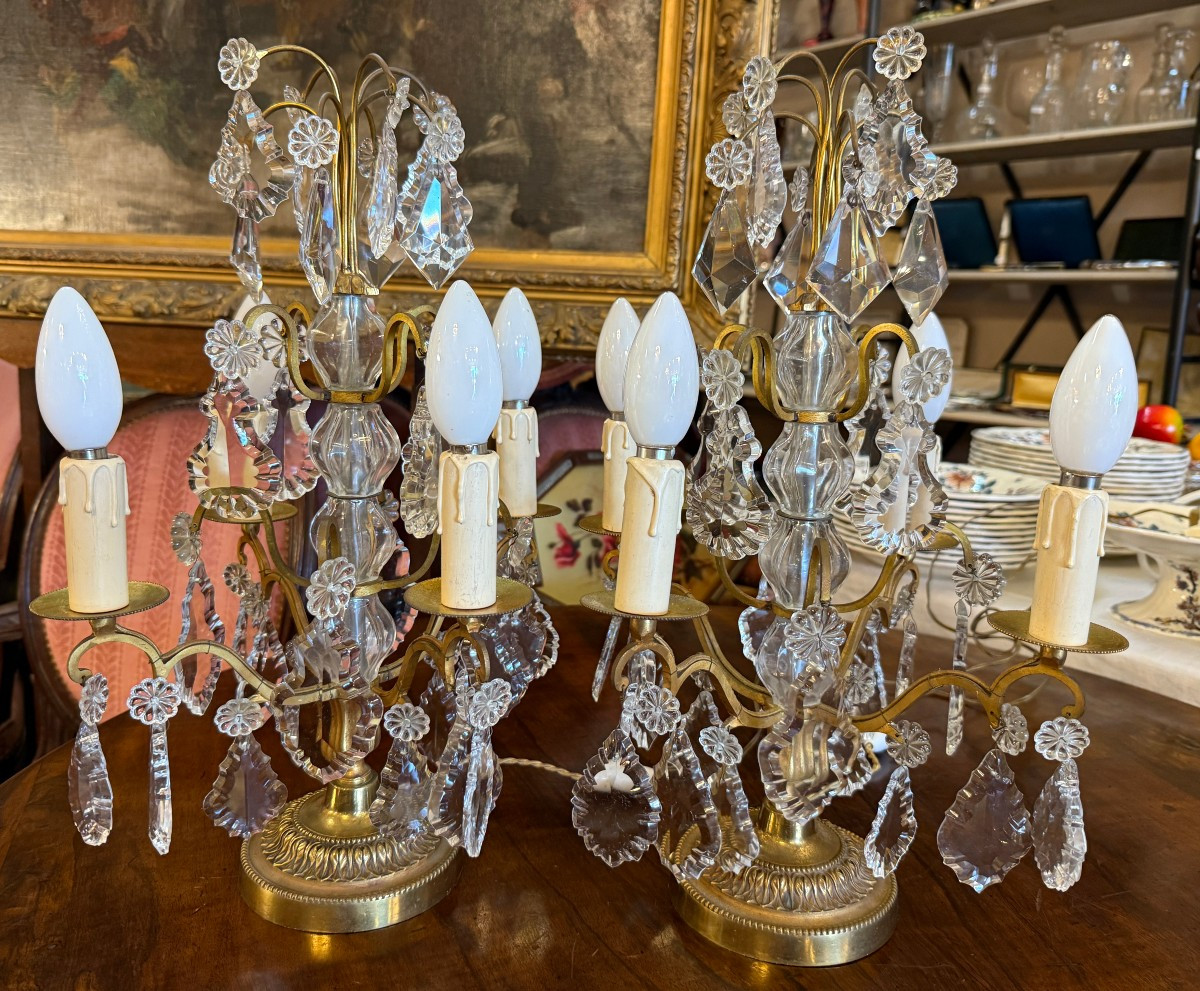 Pair Of Four-light Gilt Bronze Candelabra Decorated With Tassels, Mid-20th Century