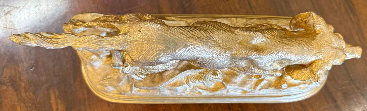 Gilded Bronze Sculpture Of A Pointing Spaniel Hunting Dog After Jules Moignez-photo-7