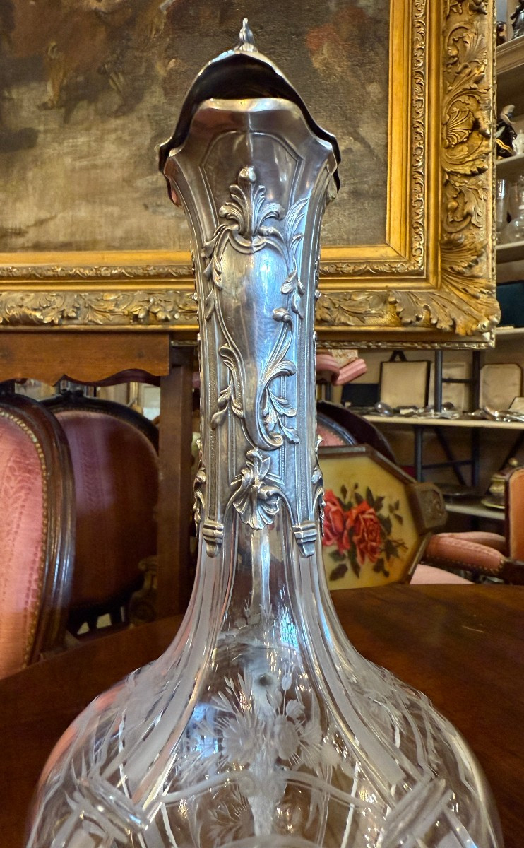 Paire d'aiguières cristal taillé  monture argent massif orfèvre Doutre-  Roussel Paris 1911-photo-2