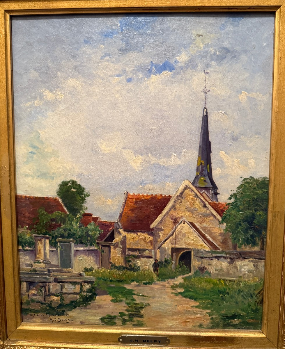 Tableau l'église de Gommecourt par Jacques Henri DELPY début XXème-photo-2