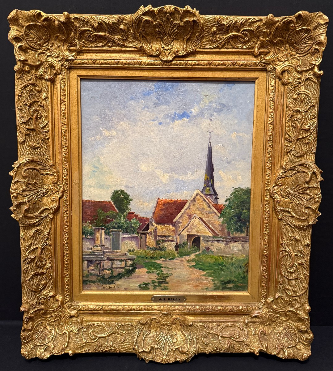 Tableau l'église de Gommecourt par Jacques Henri DELPY début XXème