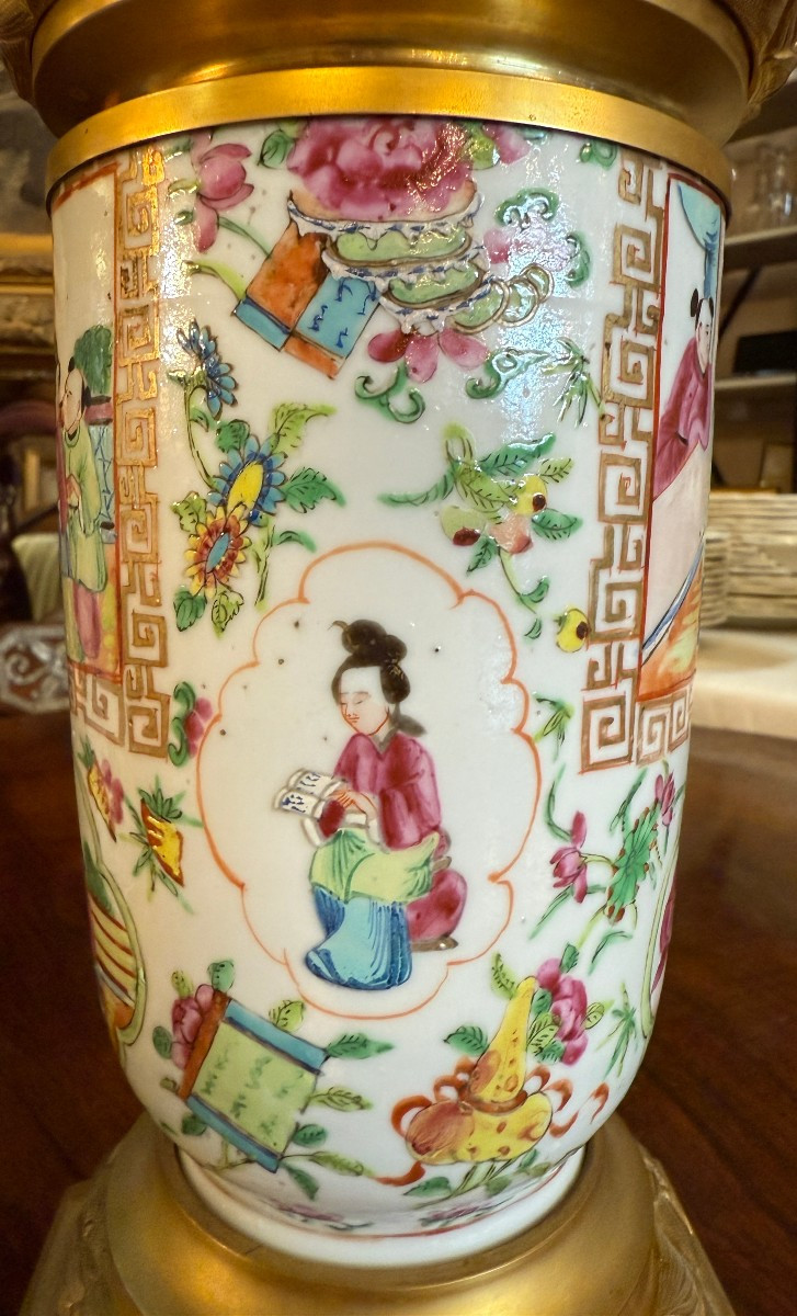 Chine paire de vases en porcelaine de Canton montés bronze doré époque Napoléon III-photo-3