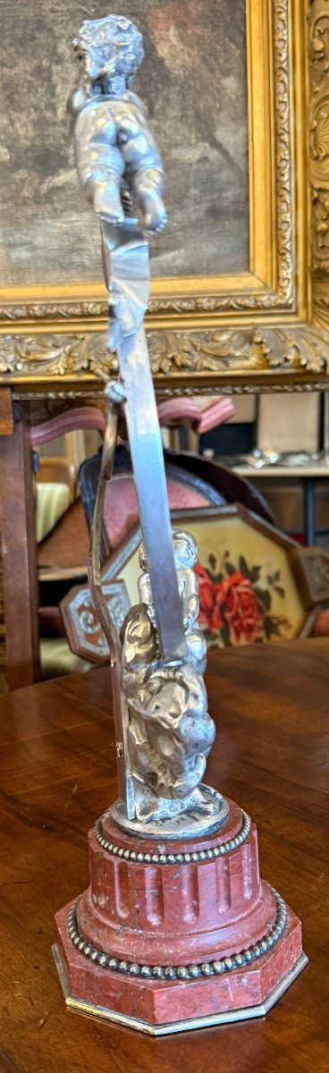 Silver-plated Bronze Psyche Mirror With Cupids By Louis Kley, Napoleon III Period-photo-3