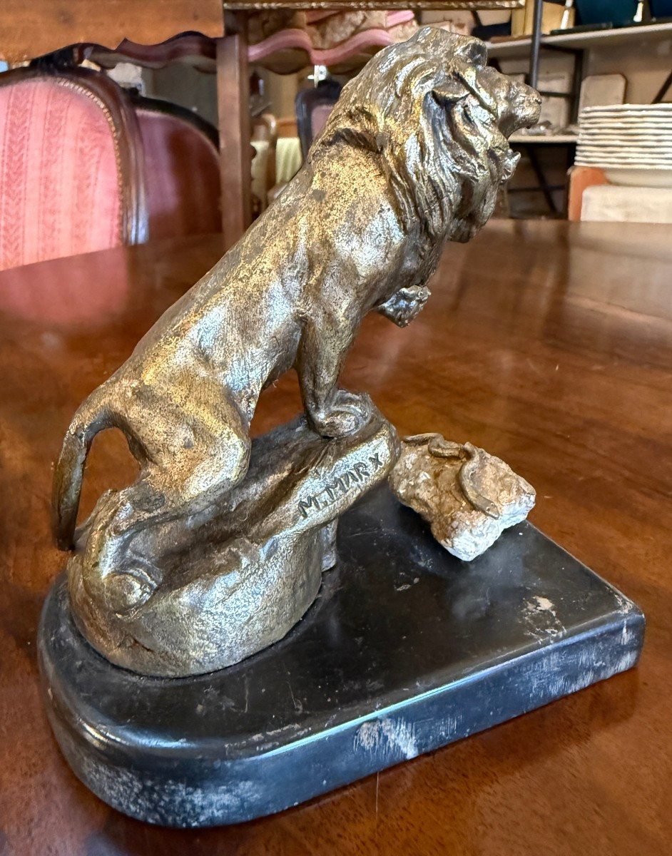 Sculpture bronze lion Peugeot tuant un serpent par  Maurice MARX-photo-2