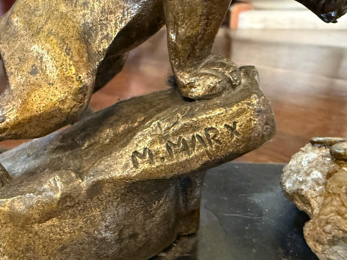 Sculpture bronze lion Peugeot tuant un serpent par  Maurice MARX-photo-8