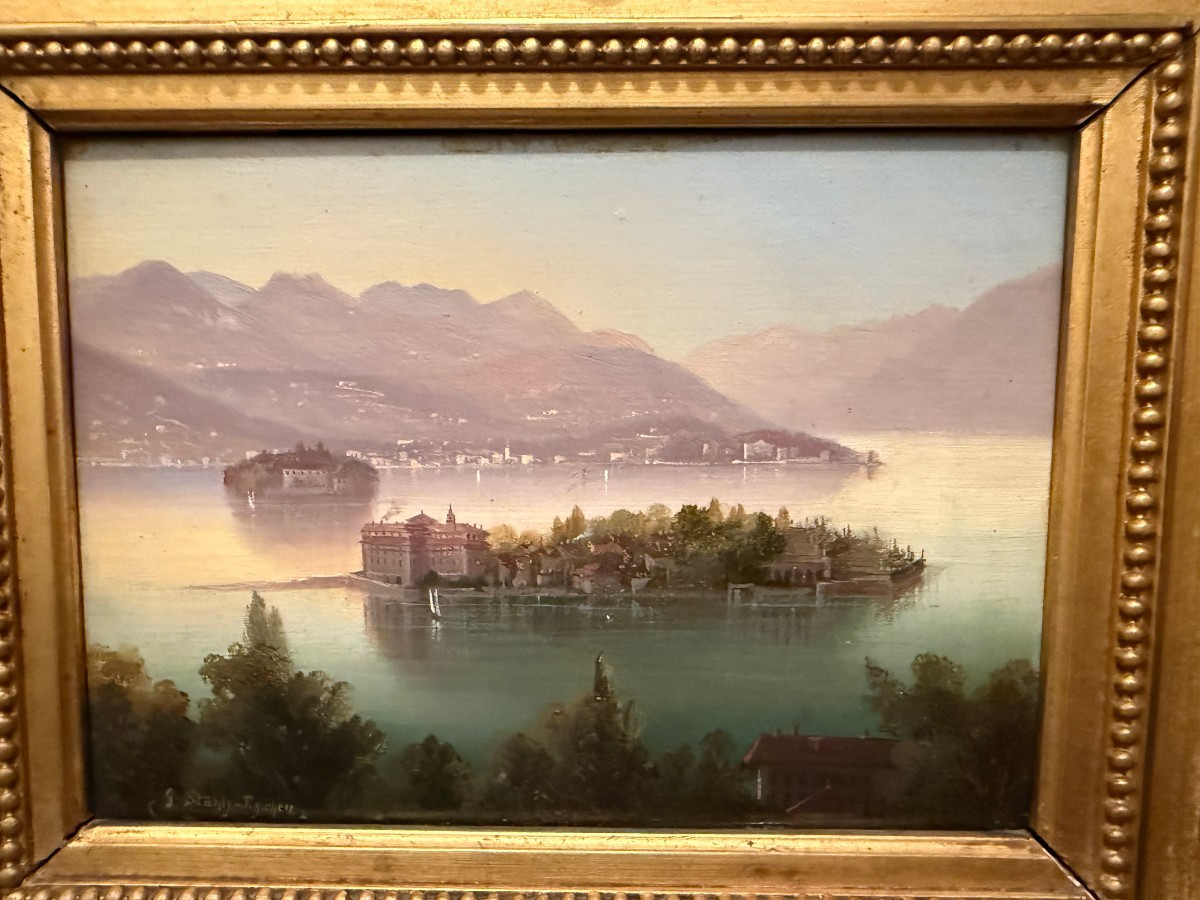 Small Painting Of Isola Bella, Lake Maggiore, Italy By Hubert Sattler, 19th Century-photo-2