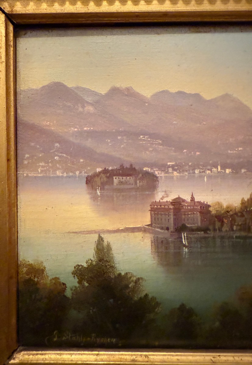 Small Painting Of Isola Bella, Lake Maggiore, Italy By Hubert Sattler, 19th Century-photo-3