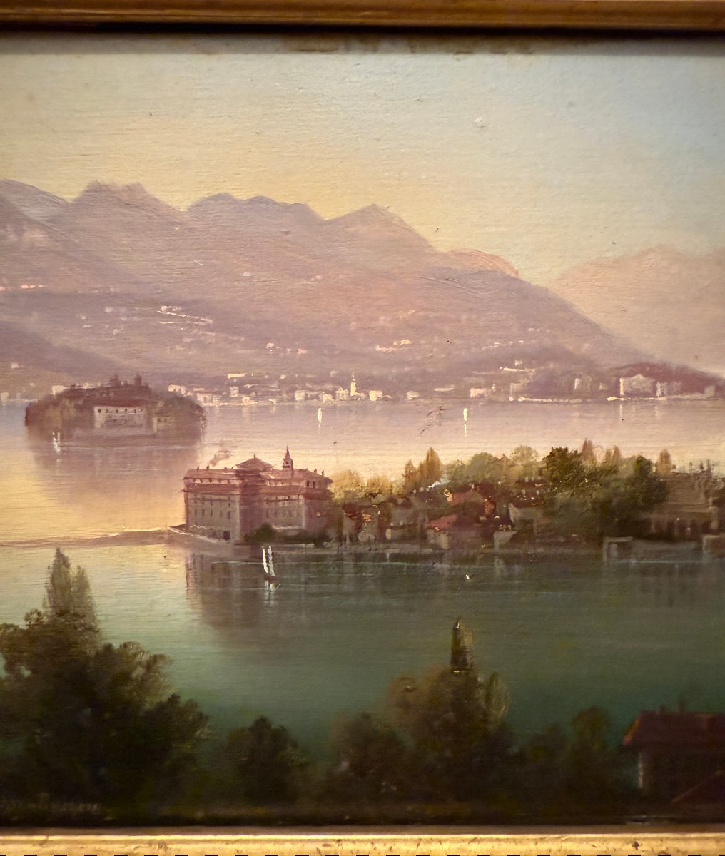 Small Painting Of Isola Bella, Lake Maggiore, Italy By Hubert Sattler, 19th Century-photo-4