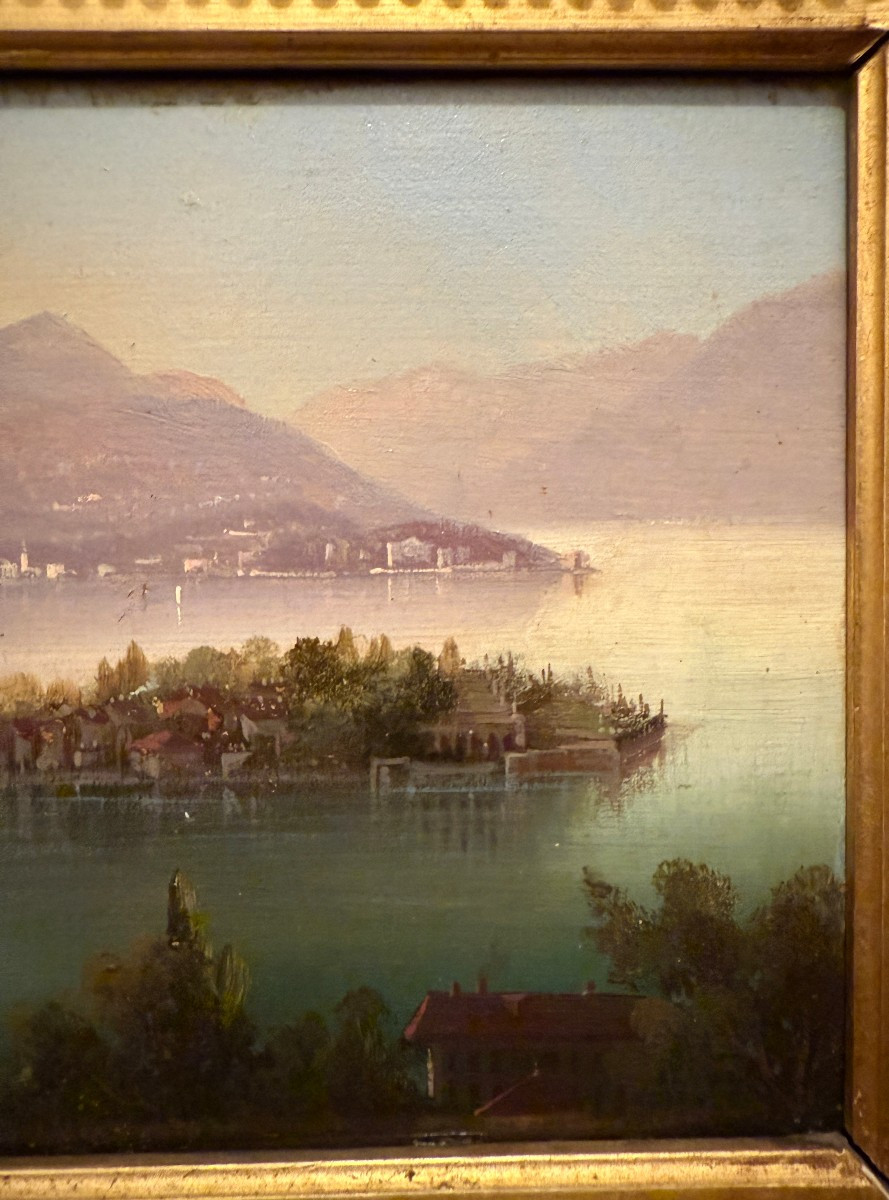 Small Painting Of Isola Bella, Lake Maggiore, Italy By Hubert Sattler, 19th Century-photo-1