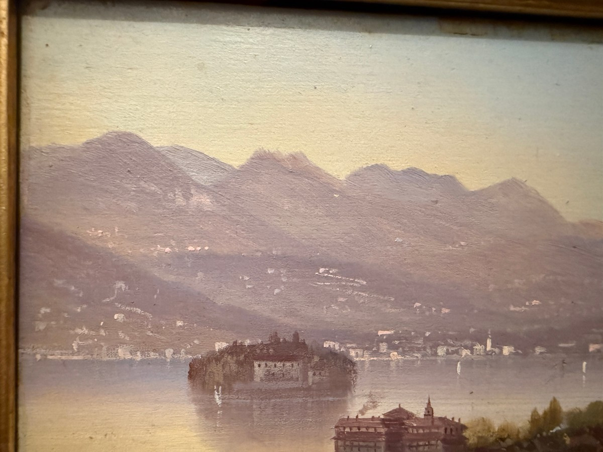 Small Painting Of Isola Bella, Lake Maggiore, Italy By Hubert Sattler, 19th Century-photo-2