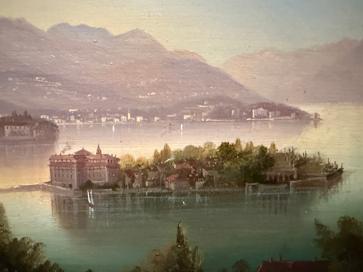 Small Painting Of Isola Bella, Lake Maggiore, Italy By Hubert Sattler, 19th Century-photo-4