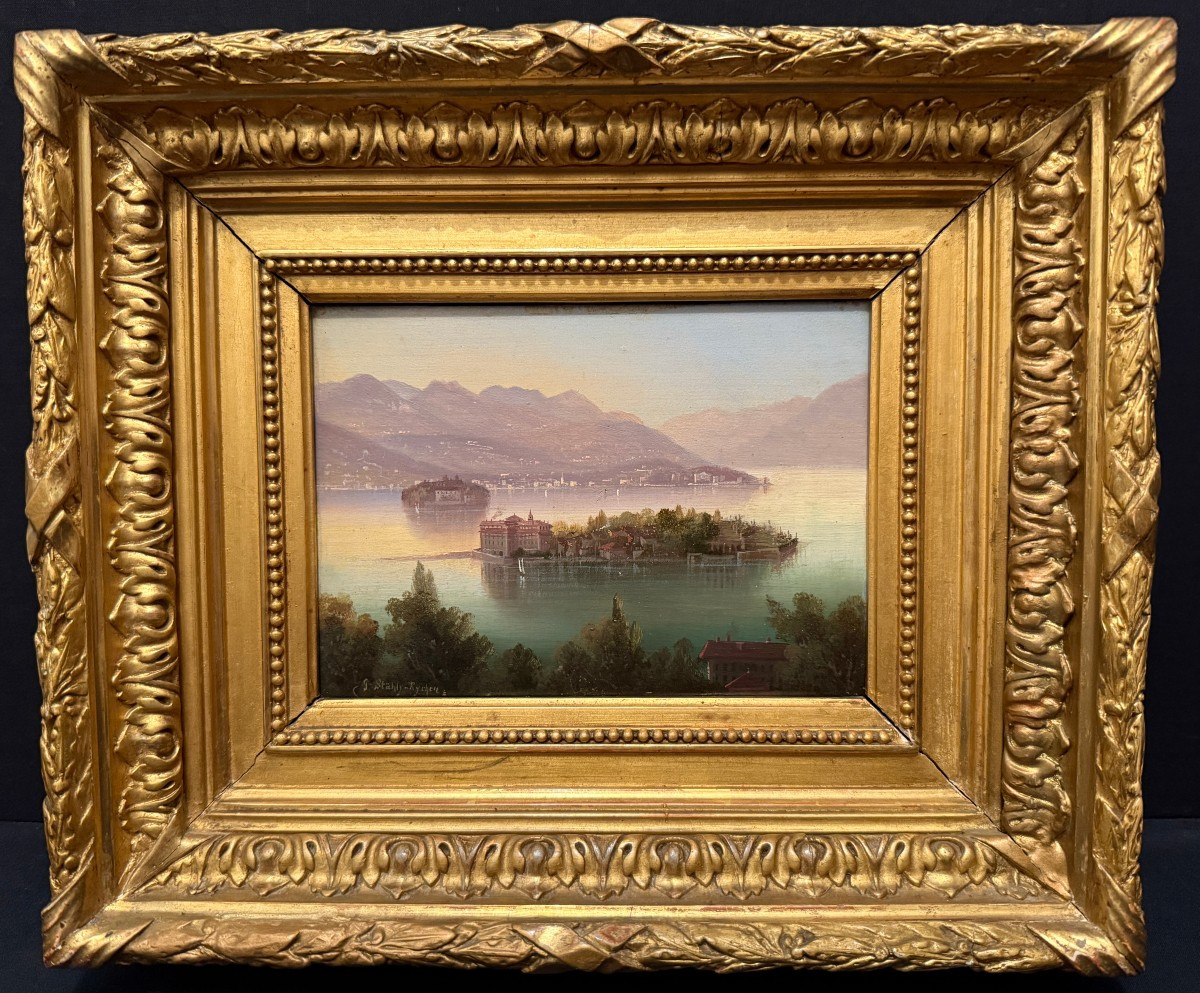 Small Painting Of Isola Bella, Lake Maggiore, Italy By Hubert Sattler, 19th Century