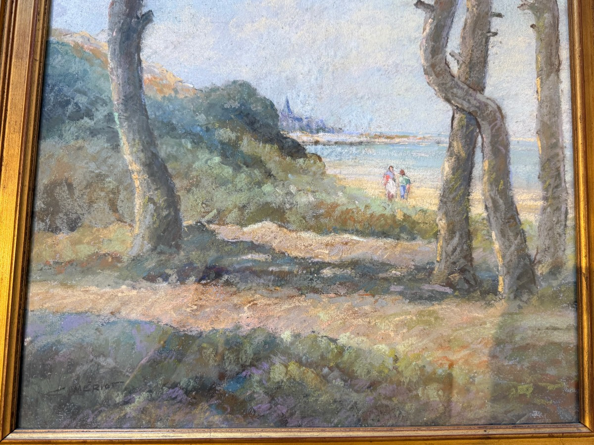 Very Large Pastel Of The Wild Coast Royan  By Camille Mériot In Rochefort-photo-1