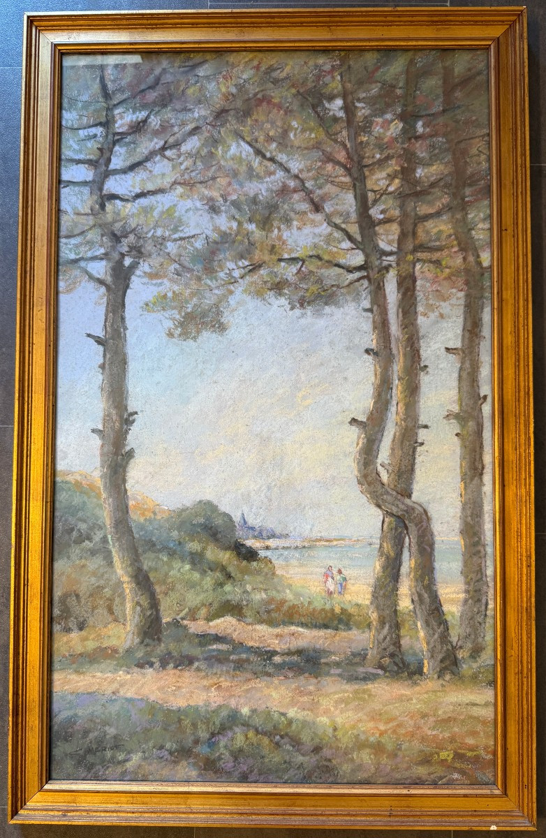 Very Large Pastel Of The Wild Coast Royan  By Camille Mériot In Rochefort