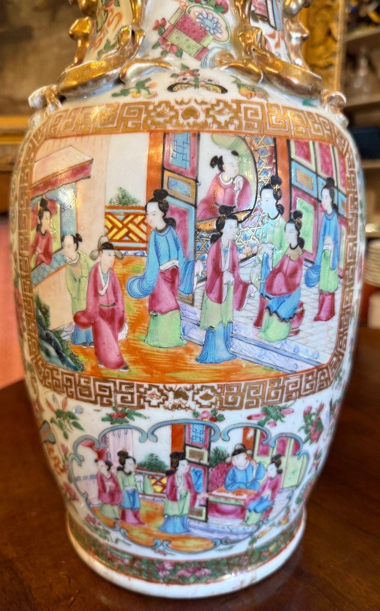 China Canton Porcelain Baluster Vase Decorated With Polychrome Enamels, Late 19th Century-photo-4