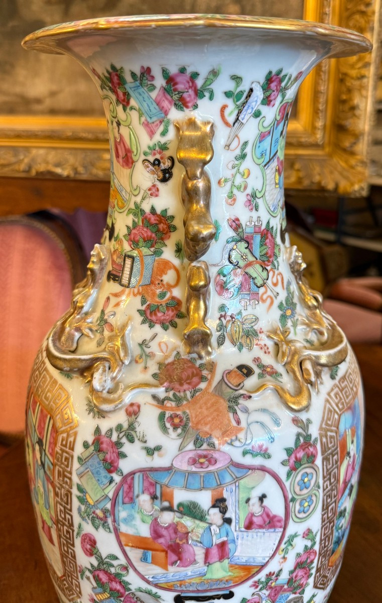 China Canton Porcelain Baluster Vase Decorated With Polychrome Enamels, Late 19th Century-photo-5