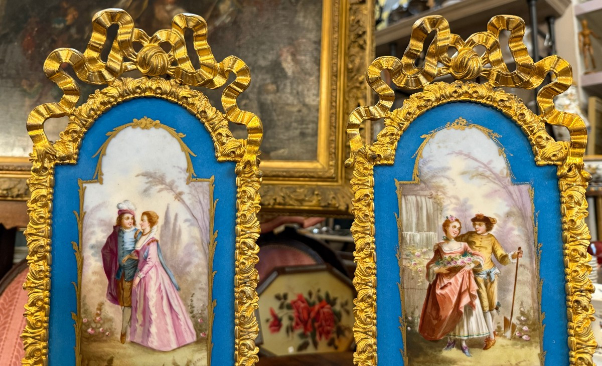 Paire d'appliques en bronze doré et porcelaine dans le goût de Sèvres époque Napoléon III-photo-2
