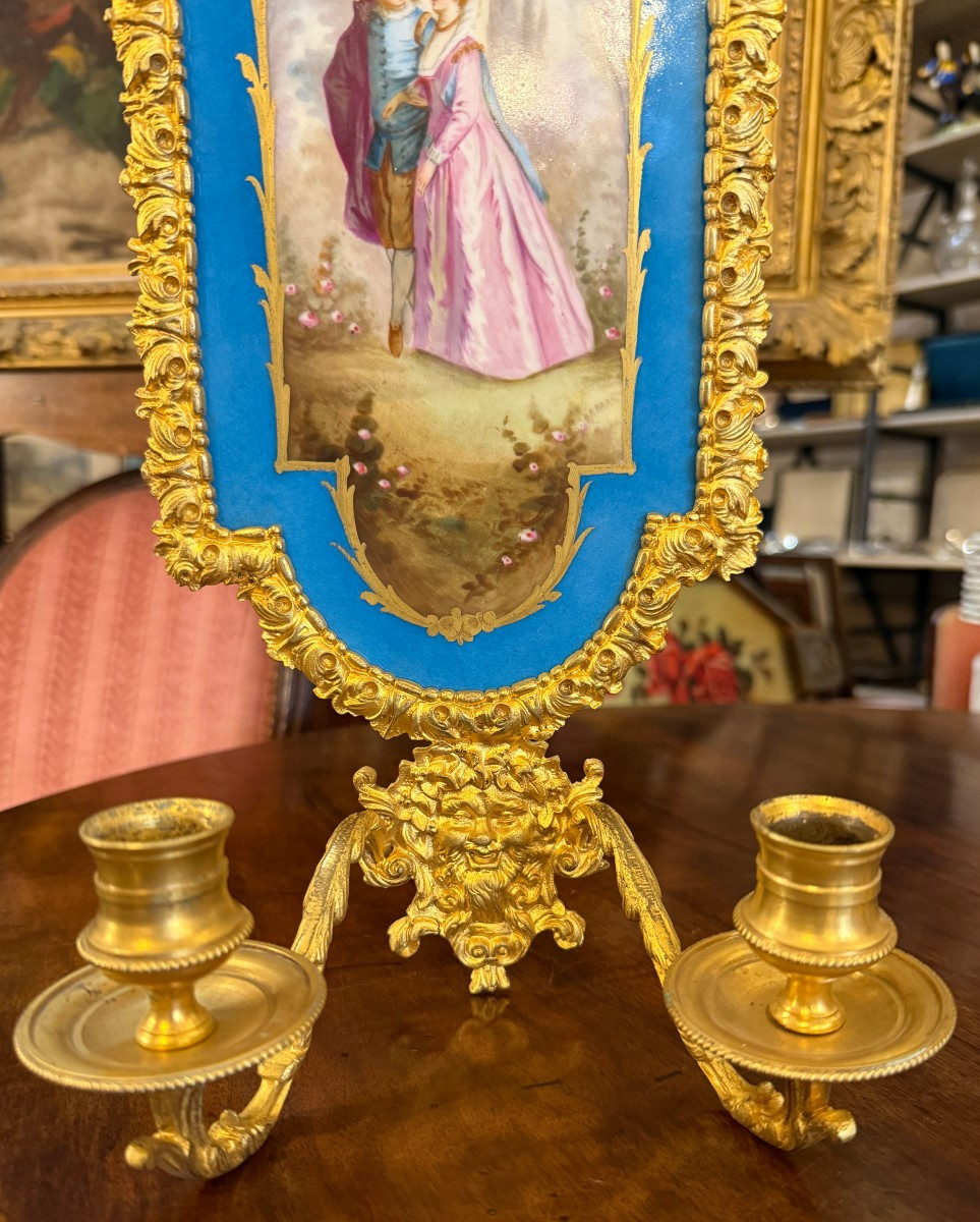 Paire d'appliques en bronze doré et porcelaine dans le goût de Sèvres époque Napoléon III-photo-4