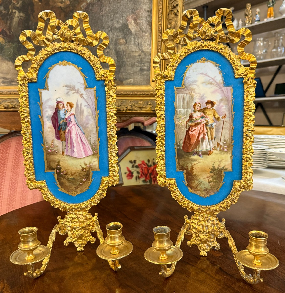 Paire d'appliques en bronze doré et porcelaine dans le goût de Sèvres époque Napoléon III