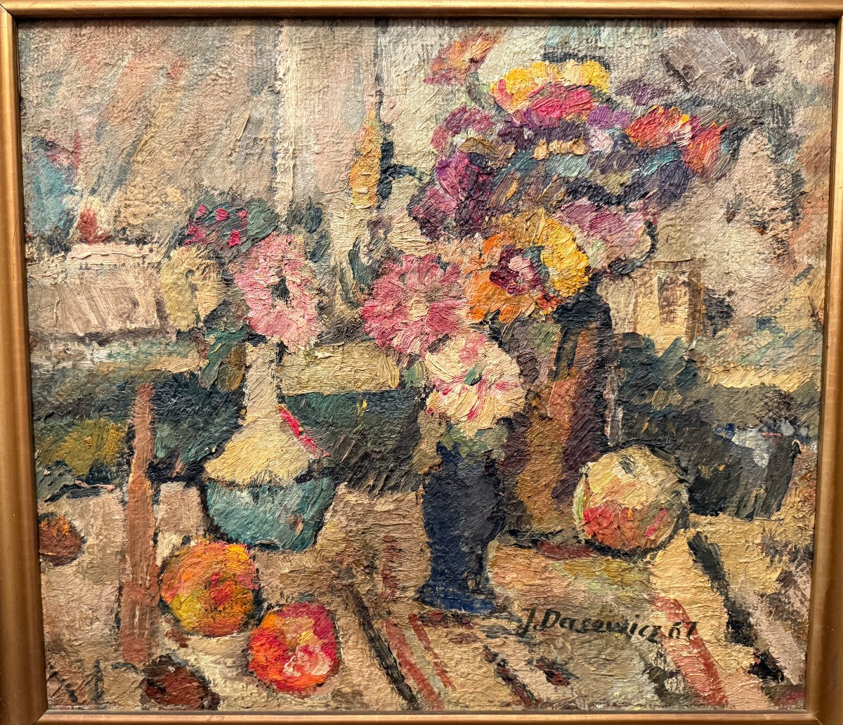 Still Life Painting With Fruits And Flowers By Jan Dasewicz 1967 Poland-photo-2