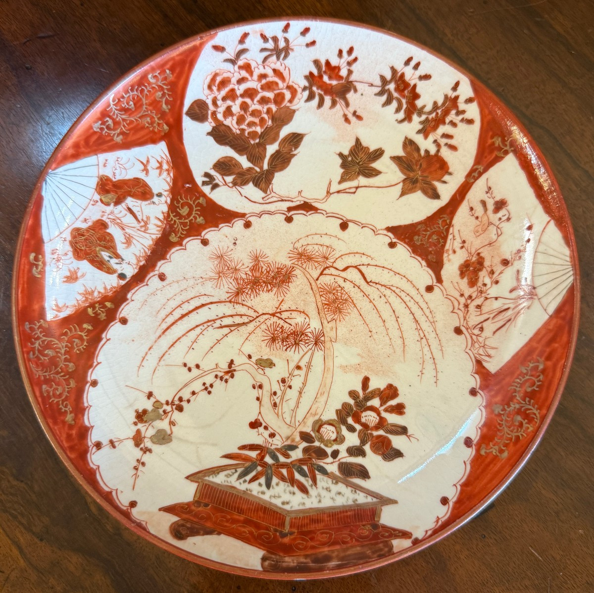 Kutani Porcelain Bonsai Plate From Japan, Meiji Period, Late 19th Century