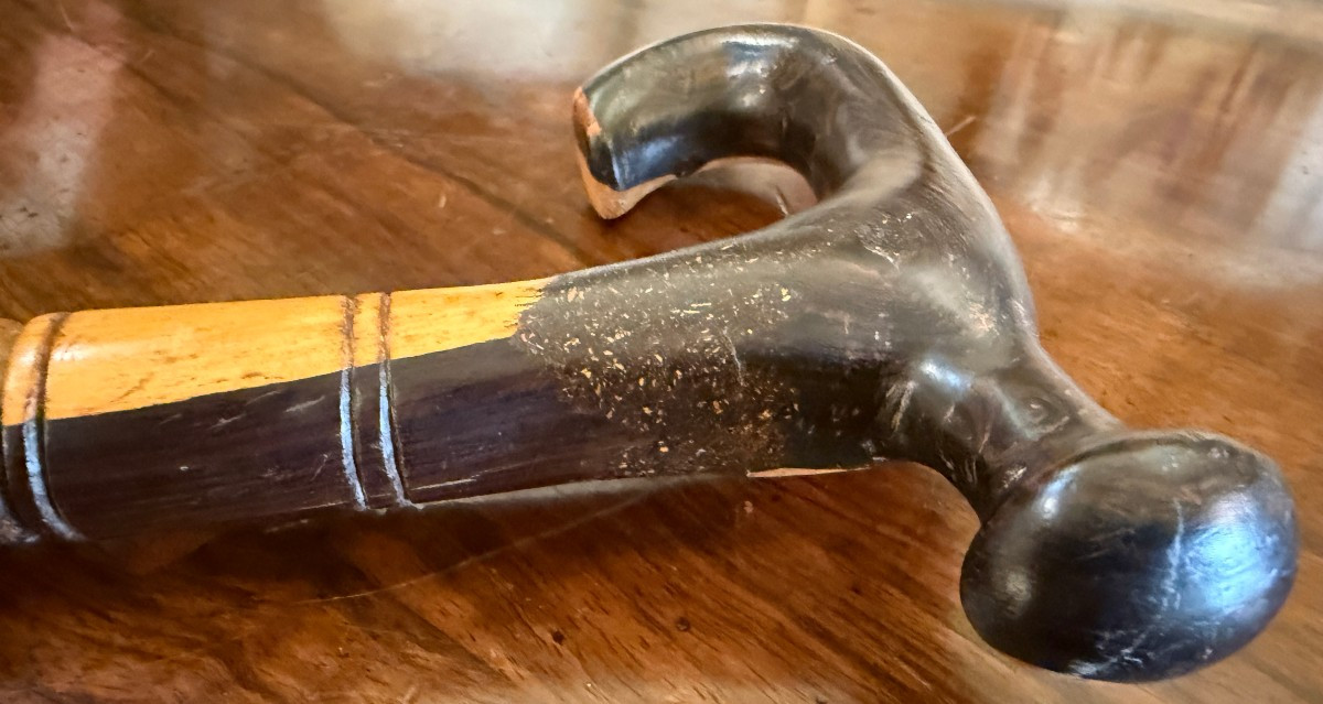 Captain's Cane In Guaiac Wood, 19th Century Port Work-photo-2