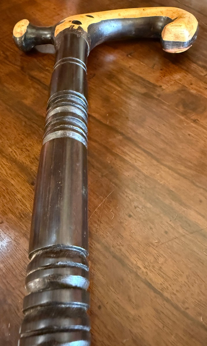Captain's Cane In Guaiac Wood, 19th Century Port Work-photo-3