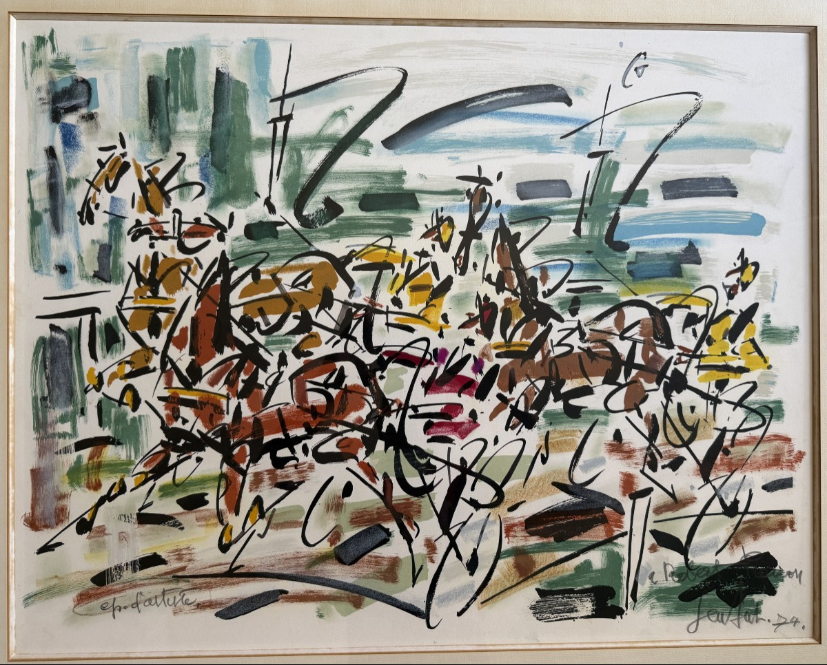 Gen Paul grande lithographie couleur les sulkys épreuve d'artiste 1974-photo-2