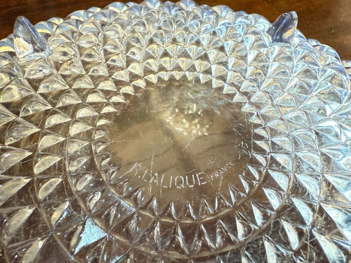 R Lalique coupe Art Déco verre blanc opalescent modèle Rosace 1930-photo-8