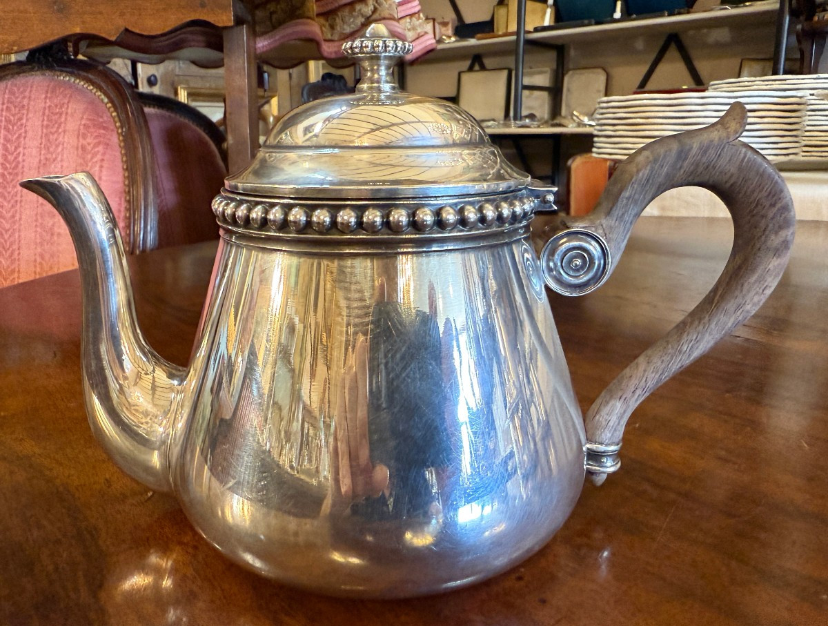 Solid Silver Tea And Coffee Set, Pearl Model, Goldsmith Hénin & Cie, Late 19th Century-photo-4