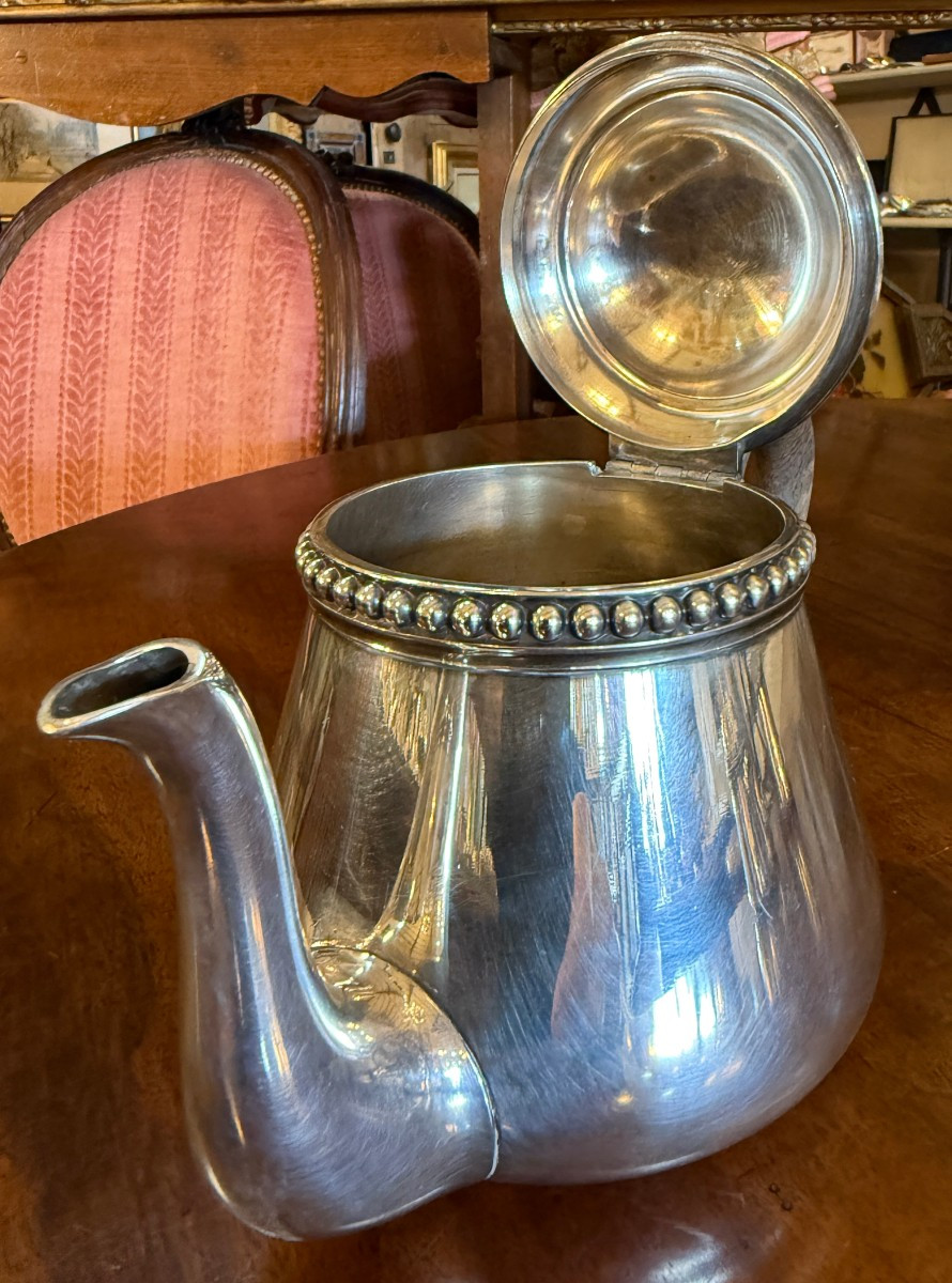 Solid Silver Tea And Coffee Set, Pearl Model, Goldsmith Hénin & Cie, Late 19th Century-photo-1