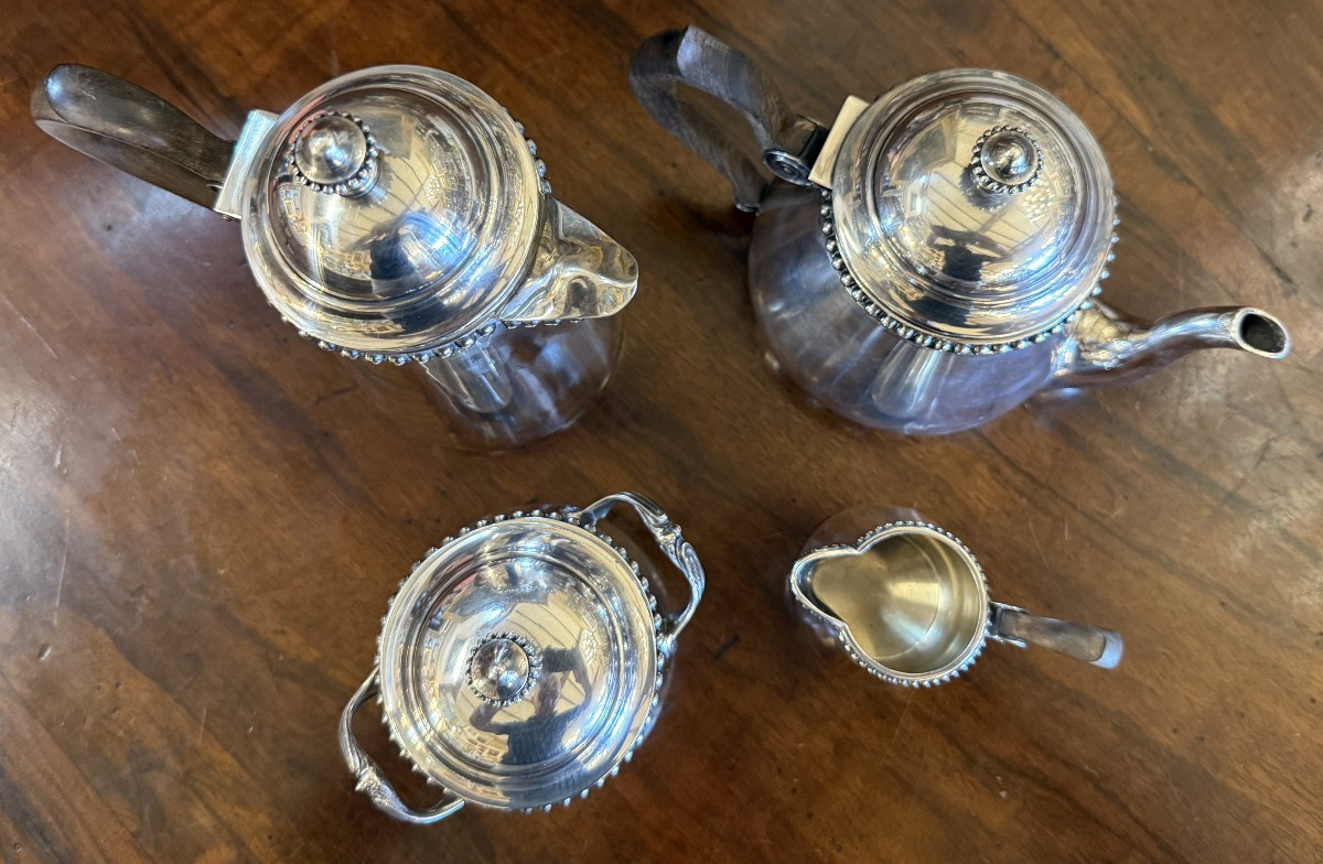 Solid Silver Tea And Coffee Set, Pearl Model, Goldsmith Hénin & Cie, Late 19th Century-photo-5