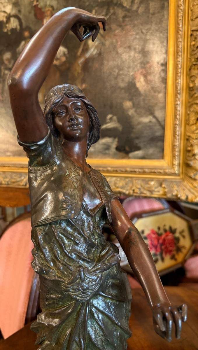 Sculpture bronze femme  Twea danseuse aux castagnettes par Georges Coudray fin XIXème-photo-4