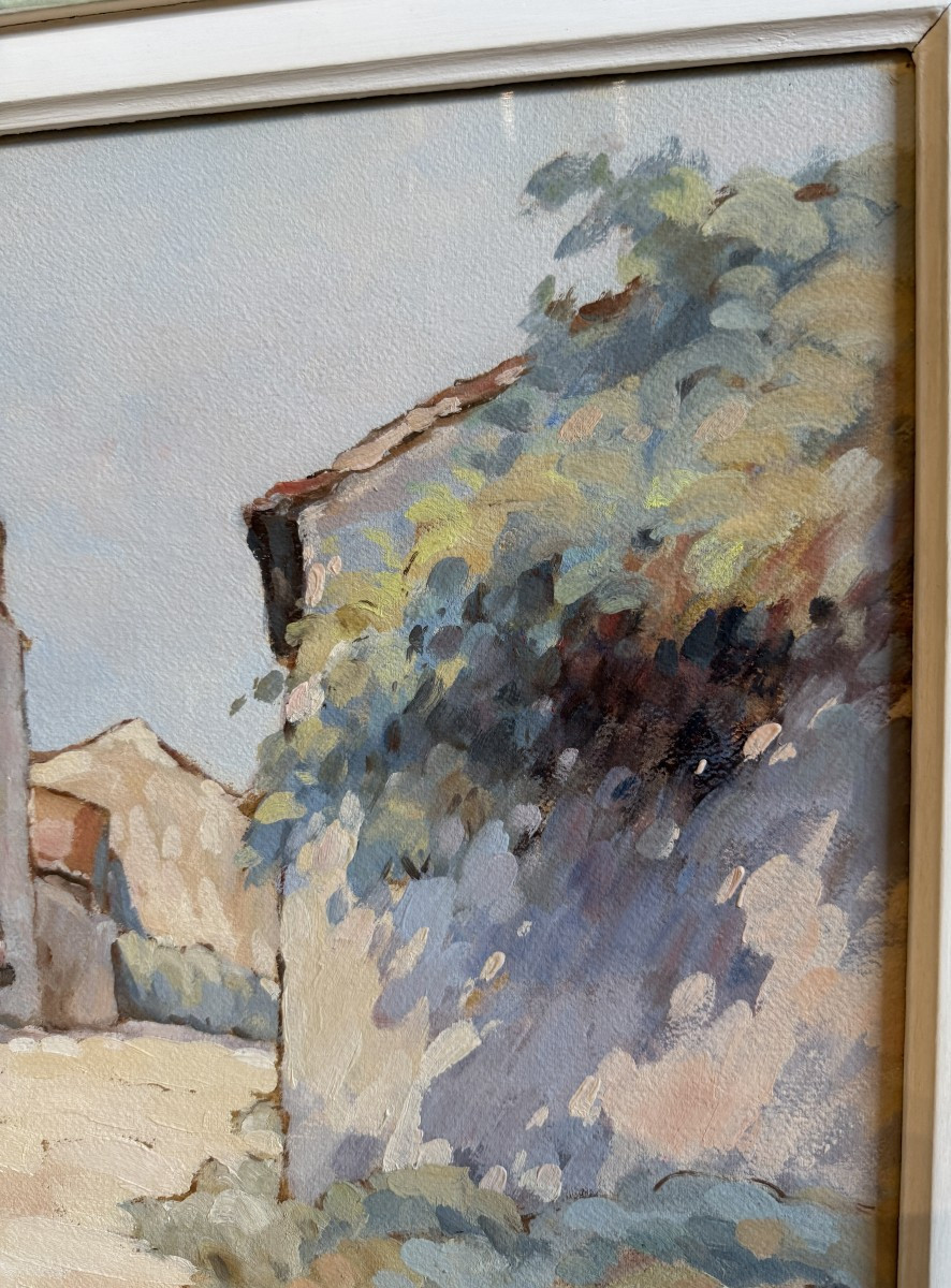 Large Gouache Of A Lively Alley On The Island Of Oléron By Camille Mériot Rochefort-photo-6