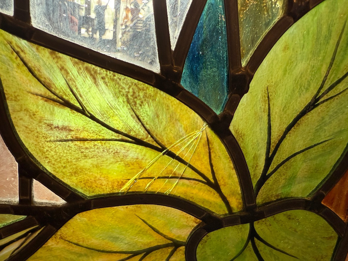 Stained Glass Window Two Stained Glass Windows Forming A Pendant Art Nouveau Floral Decoration By Noël Clemente 1995-photo-8