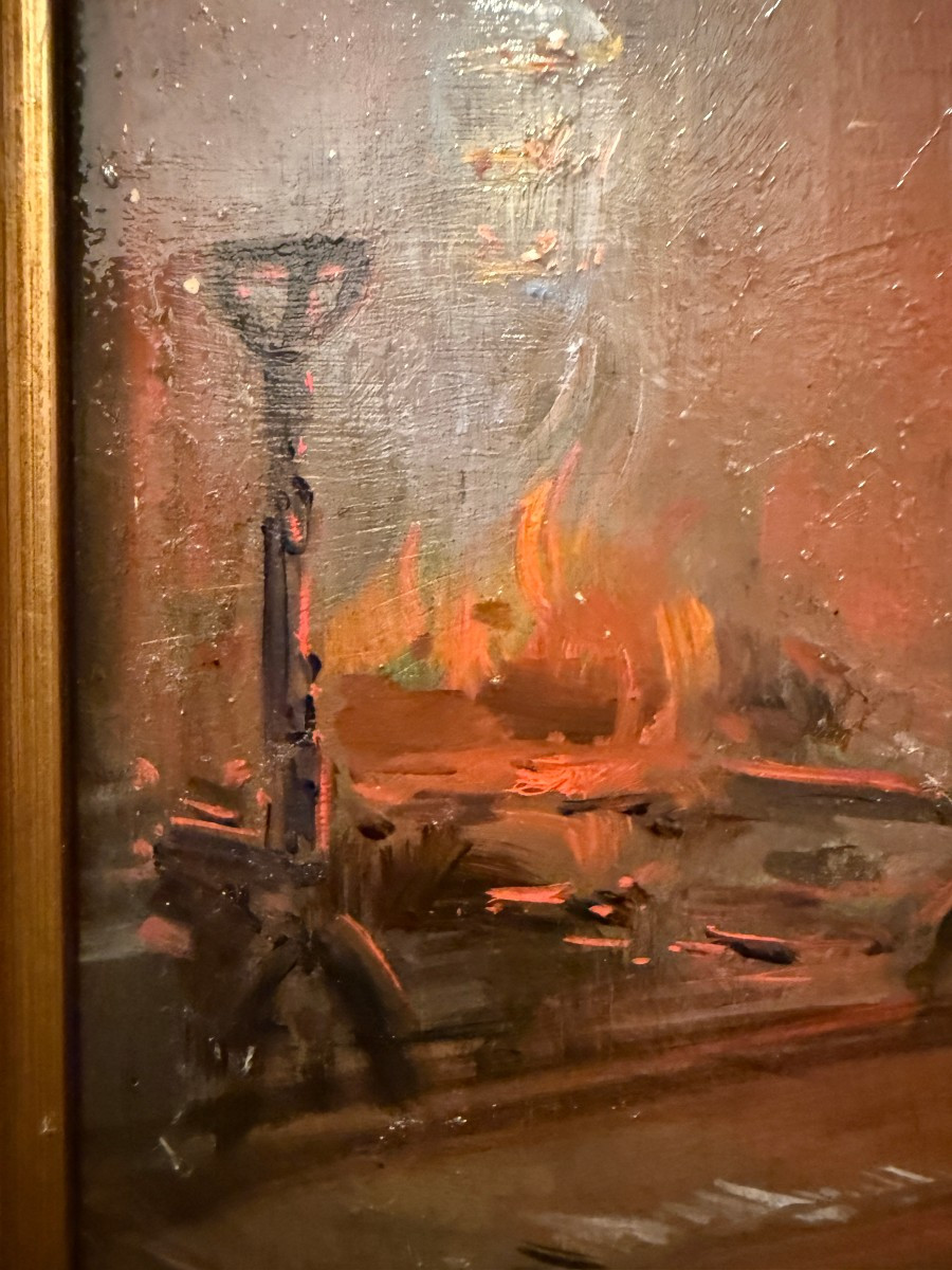 Painting Of A Cardinal Warming Himself By The Fireplace By Géo Weiss, Barbizon School-photo-3