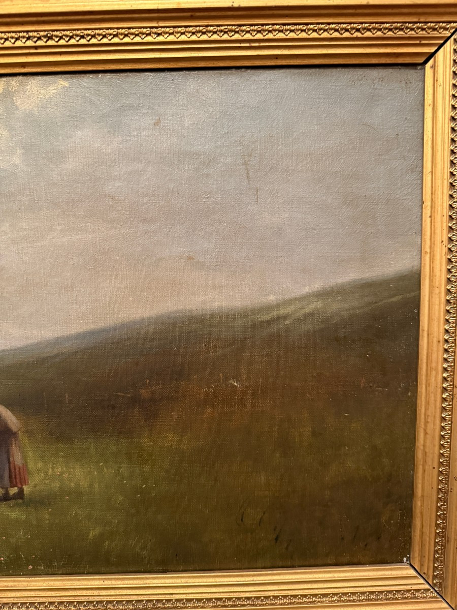 Tableau fermière et son troupeau par Malteau  XIXème-photo-1