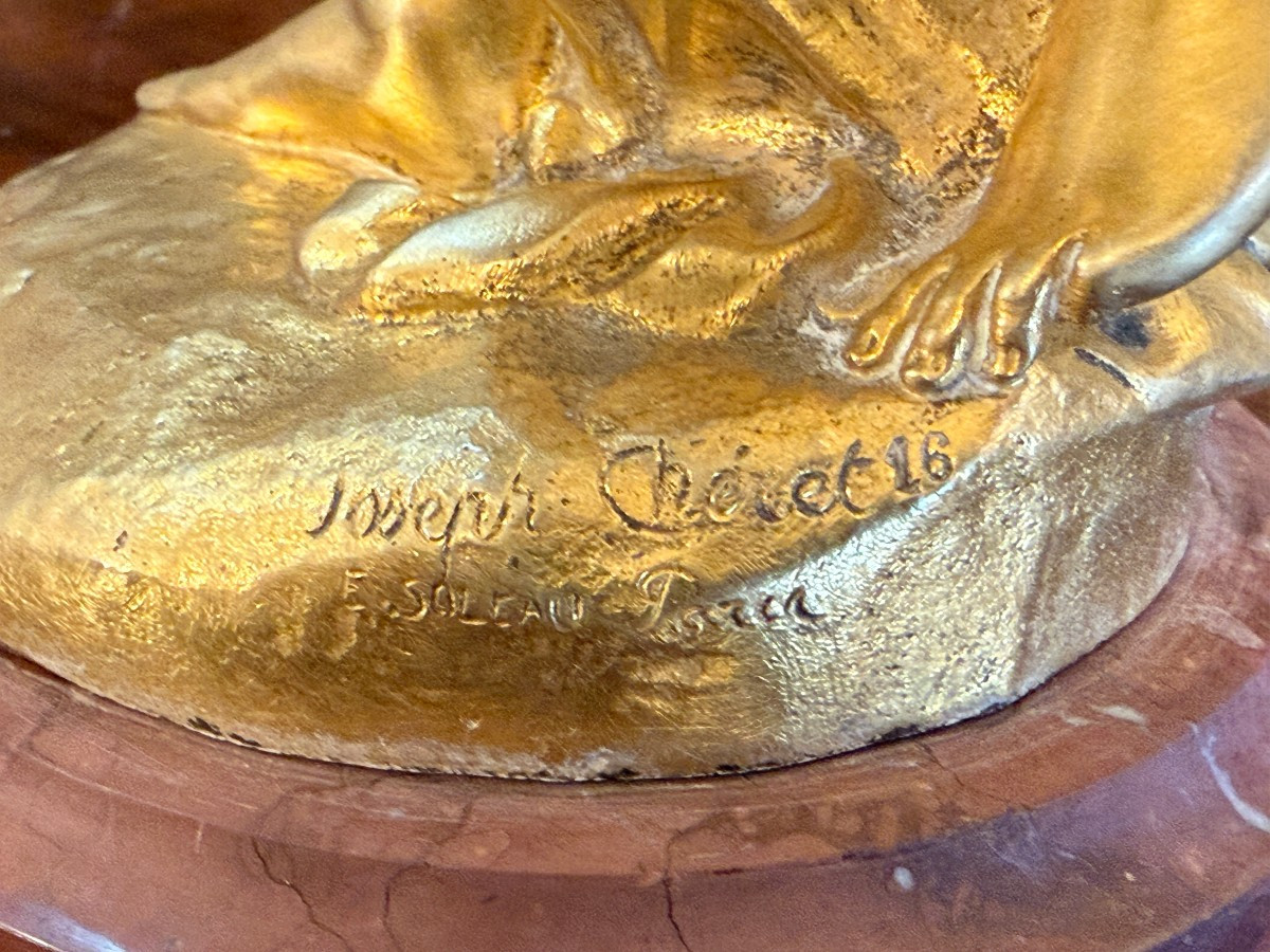 Art Nouveau Gilded Bronze Sculpture Of A Young Girl With Baskets By Joseph Chéret E Soleau Founder-photo-8